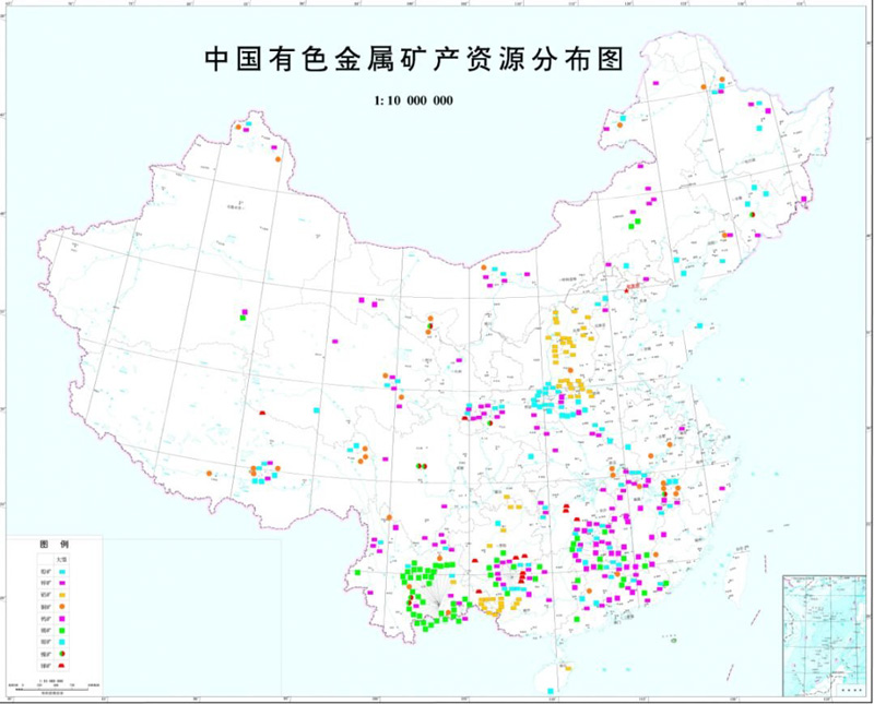 中国有色金属矿产资源分布图