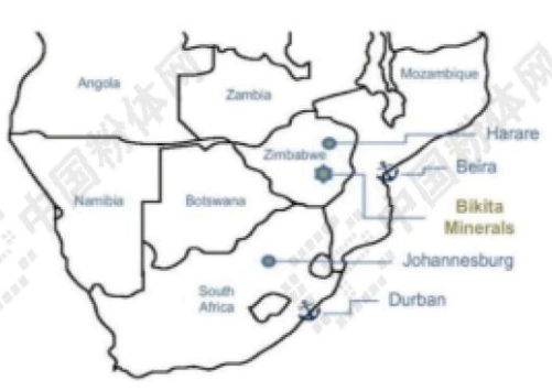 Bikita锂矿项目地理位置图。来源：Bikita Mineral官网，海通国际