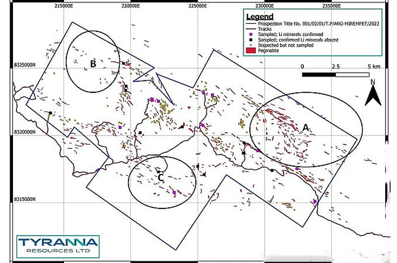 Namibe锂矿项目探矿地图